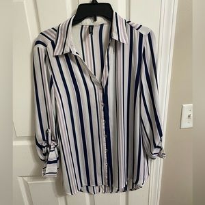 Massini Navy and lavender striped button down blouse - Size L